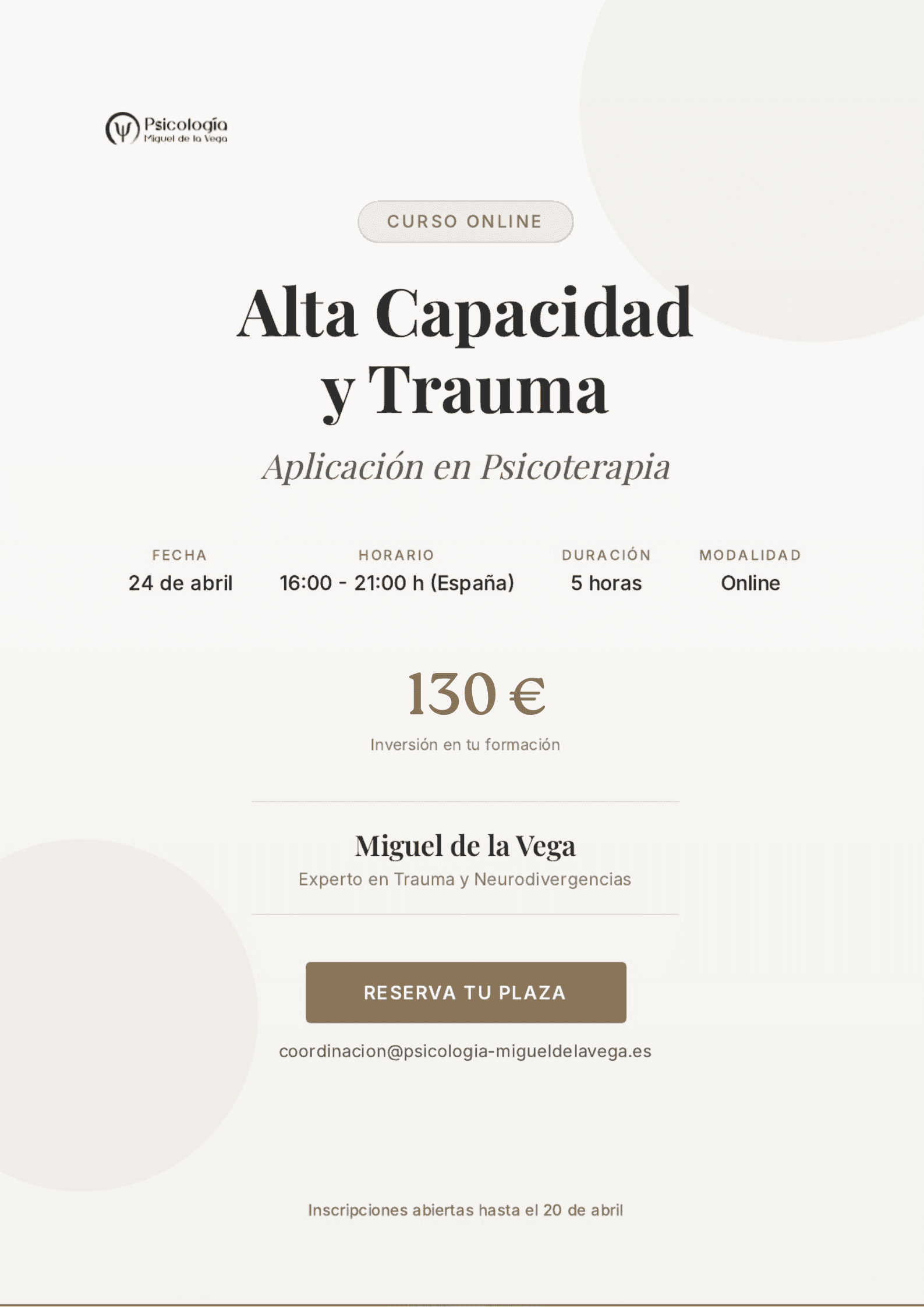 Seminario Alta Capacidad y Trauma Complejo 24 abril 2026